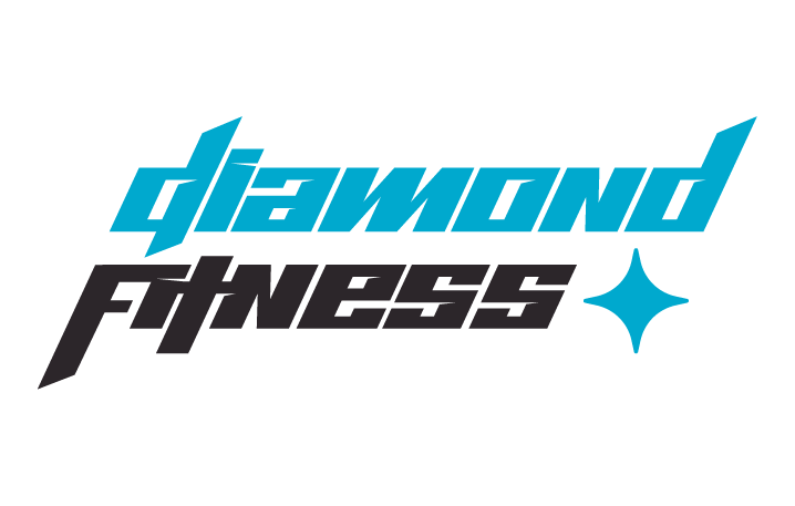 A stylized logo for 'Diamond Fitness' with the word 'Diamond' in a sleek blue font and 'Fitness' in black bold lettering, accompanied by a diamond-shaped sparkle icon.