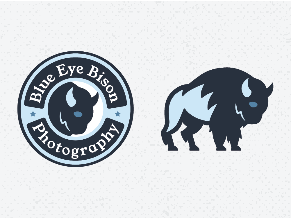 Alternate circular badge logo and icon logo side by side for Blue Eye Bison.