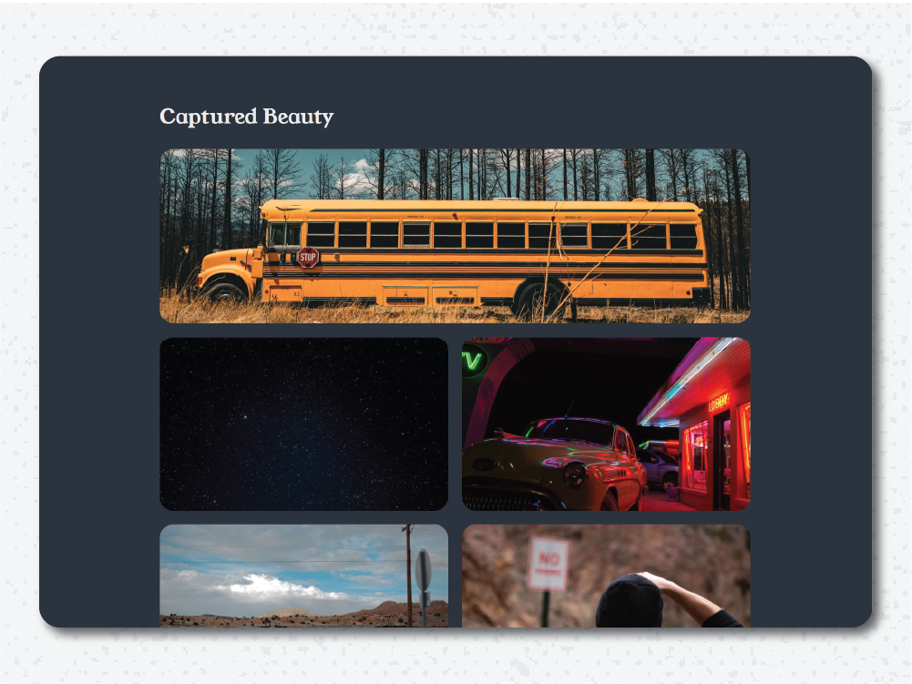 Website showcase of photo gallery desktop version.