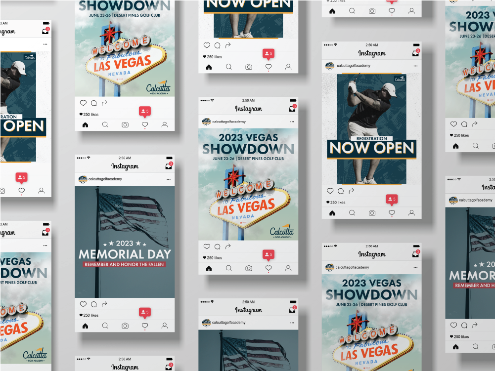 Collection of social media posts for Calcutta Golf Academy designed by Tripass Design.