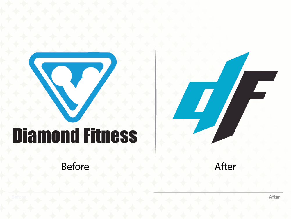 Side-by-side comparison of the Diamond Fitness logo before and after rebranding, highlighting the modernized design and sharper visual identity.