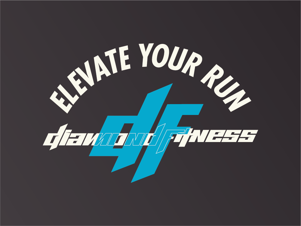 Elevate Your Run slogan above the Diamond Fitness logo in a bold layout, representing the brand’s motivational and empowering messaging.