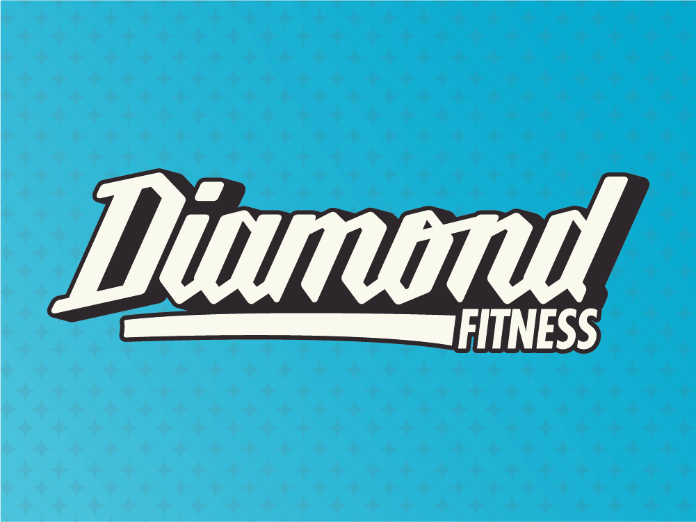 Retro-inspired Diamond Fitness logo with a dynamic underline and vibrant colors against a textured background.