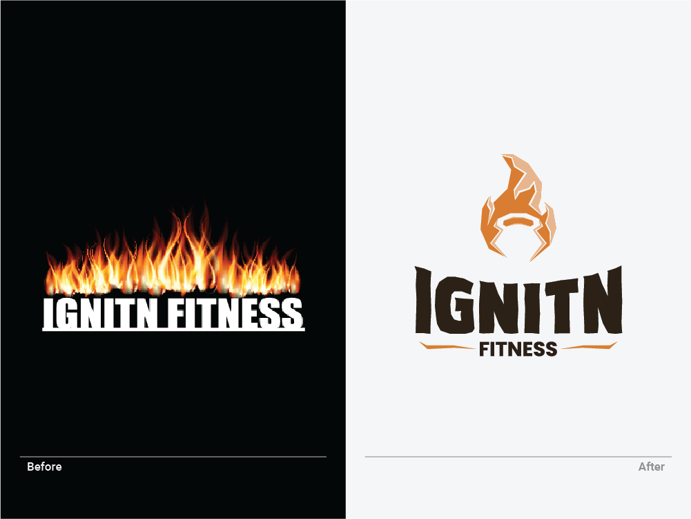 Before and after redesign of Ignitn Fitness primary logo.