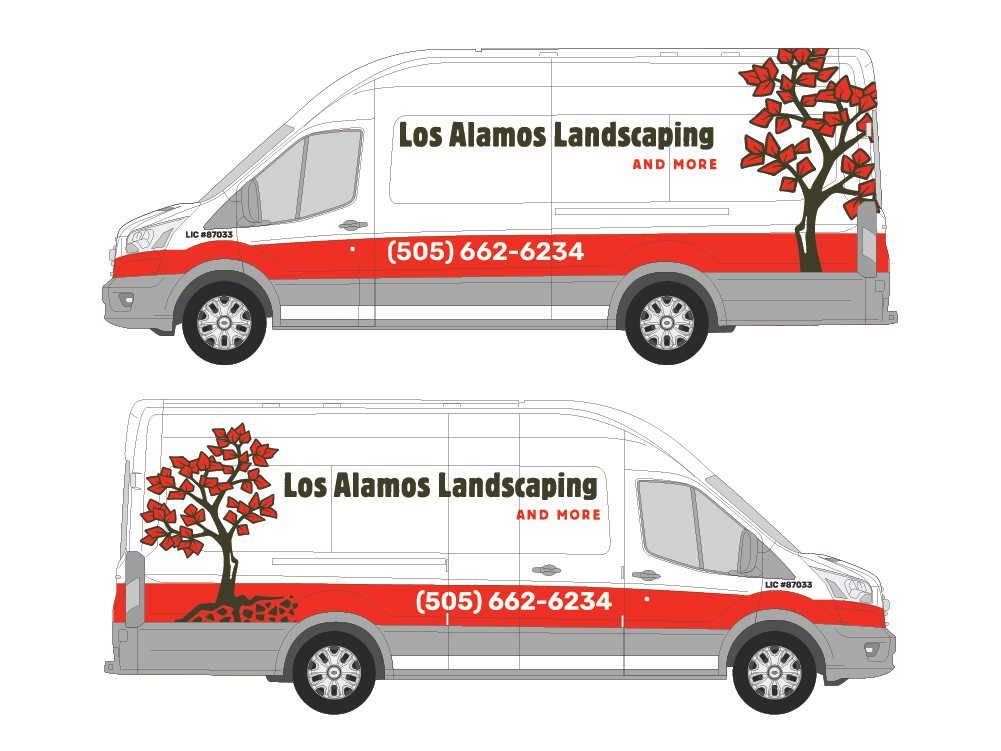 Transit wrap design mockup, side view.