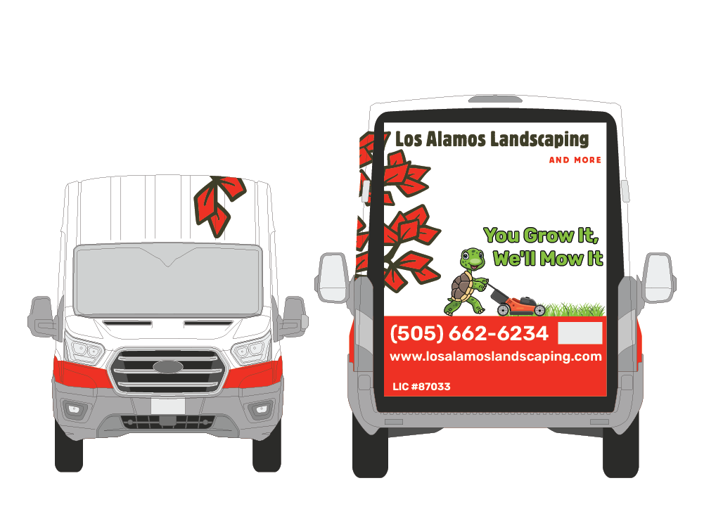 Transit wrap design mockup, front view.